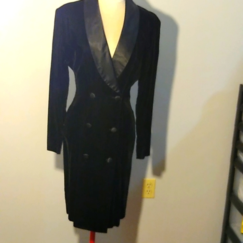 Amanda Taylor Velvet and Satin Tuxedo Dress